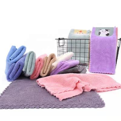 China Kitchen Oil-Absorbing Towel Coral Velvet Dish Towel Thickening Dish Towel Double-Sided Absorbent Cleaning Cloth Household Child Safe for sale