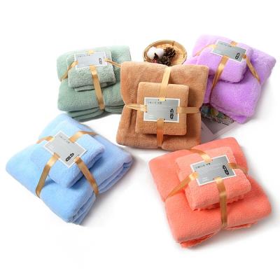 China QUICK DRY spa bath and hand towel set 3pieces velvet bath towel soft coral absorbent set for sale