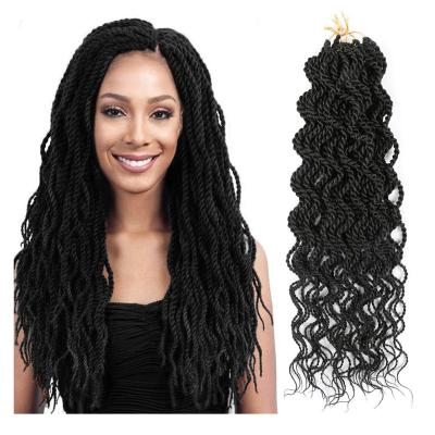 China Synthetic Fiber Synthetic Crochet 18inches Curly Wavy Senegalese Twist Crochet Braids Wavy Hair Extension Ends Braiding Hair for sale