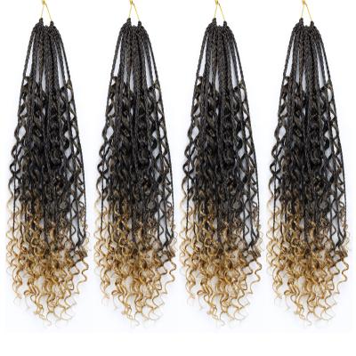 China Synthetic Fiber Crochet Box Braids Synthetic Ombre Curly Ends Crochet Hair Extensions Braiding Goddess New Box Braids Crochet Hair for sale