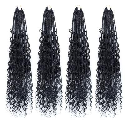 China New Messy Pre-looped Synthetic Fiber Goddess Box Braids Crochet Hair Extensions Ombre High Temperature Box Braiding Hair for sale