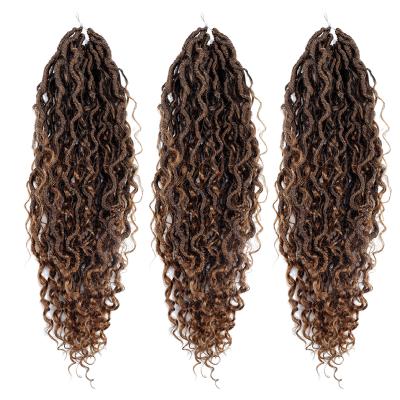 China Synthetic fiber synthetic braiding Ombre color curly faux locs crochet hair extensions river locs crochet goddess faux locs hair braid for sale