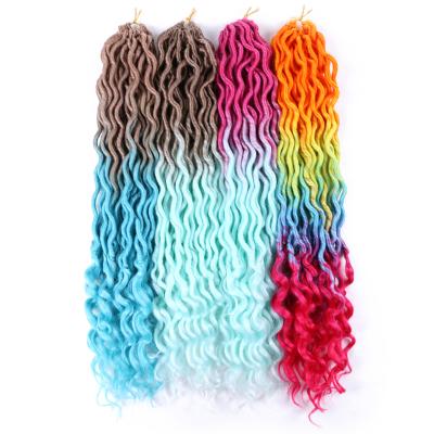 China High Temperature Fiber 24 Strands/Curly Bundle Faux Locs Crochet Braids Ombre Hair Extension 18inch Purple Synthetic Braiding Loose End for sale