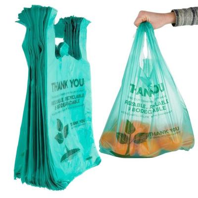 China Business& Cornstarch Shopping Biodegradable Shopping T-Shirt Bags Carry Custom Eco Friendly Shopping Grocery Bags for sale