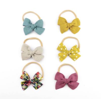 China Super Soft Nylon Bow Headband Newborn Kids Nylon Bow Bow Canvas Headband for sale