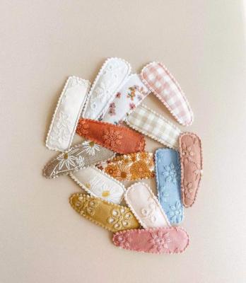 China Fashion Girls Embroidery Snap Hair Clips Gingham Hair Pins Baby Bobby Clips for sale