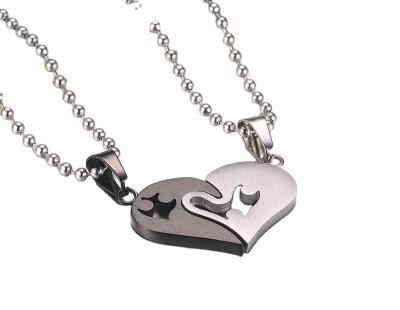 China Trendy Romantic Heart Design Stainless Steel Love Heart Couples Necklace For Lovers for sale