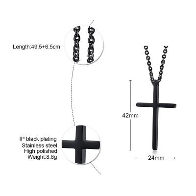 China Fashionable Rose Gold Black Cross Pendant Necklace Stainless Steel Couples Jewelry For Lovers for sale