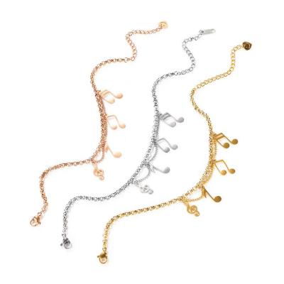 China 2022 Interests Cute Music Symbol Charms 18K Rose Gold Chain Bracelet Stainless Steel Bracelet for sale