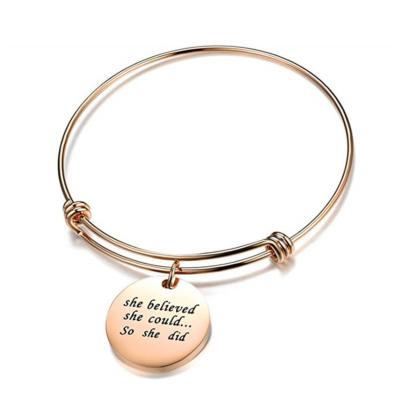 China CLASSIC 2022 DIY Stainless Steel Charms Engraved All Words Wire Bracelet Adjustable for sale