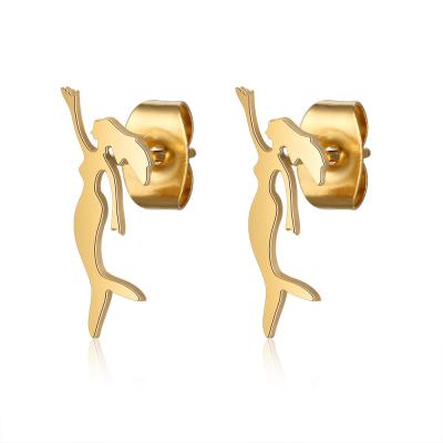 China Wholesale CLASSIC Charms Stainless Steel Cutout Mermaid Designs Stud Earrings For Women Ladies Girls for sale