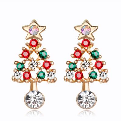 China 2020 Cute Shinny Full Crystal Christmas Tree Designs Stud Earrings For Women for sale