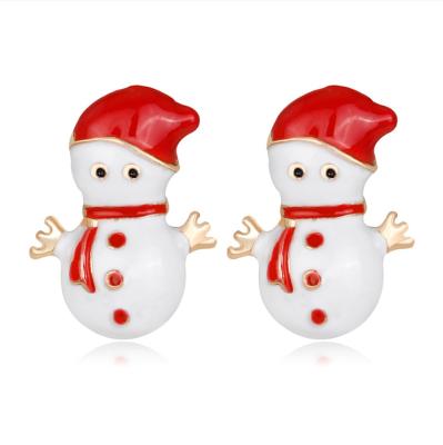 China Christmas 2020 Cute Enamel Snowman White Red Stud Earrings For Women for sale