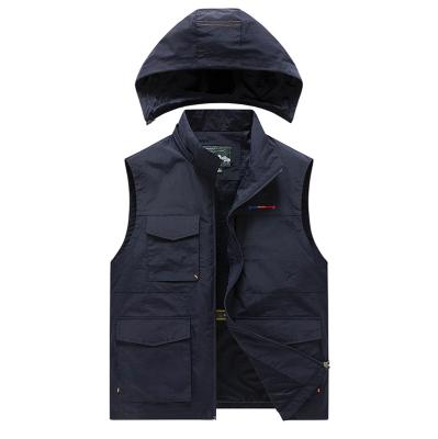 China Breathable Custom LOGO Multi-pocket Outdoor Sports Invest Men's Detachable Hooded Quick-drying Vest Casual Vest for sale