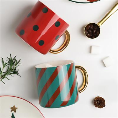 China Christmas Viable Gold Stripe Ceramic Handle Mugs for sale