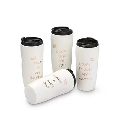 China Sustainable Ceramic Travel Mug Double Wall Insulated Tumbler With Wrap Lid for sale