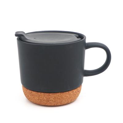 China Wholesale Viable Cork Base Mug With Sealed pp Ceramic Lid Travel Coffee Tea Mug for sale