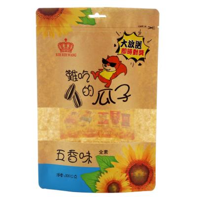 China Fleixble Packaging 500g Sunflower Seed Kraft Paper Zipper Bag With Window for sale