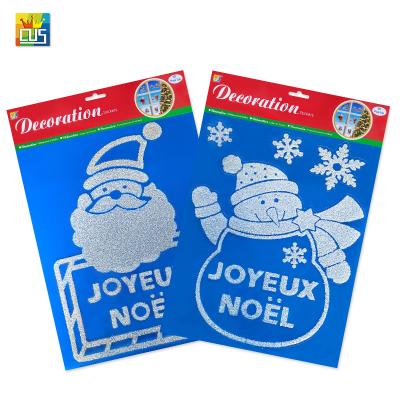 China Merry Christmas Snow Powder Santa Claus Self Adhesive Snowman with Stars Snowflake and Window Static Car Tile Stickers for sale