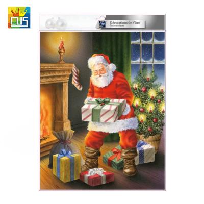 China Static Clings Christmas Tree Santa Claus with Candlelight Vinyl Static Cling Window Stickers for Christmas Window Decoration for sale