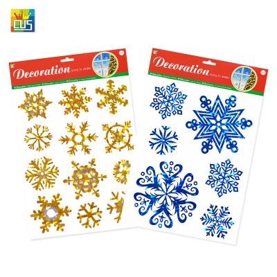 China Static Clings Metallac Gold Shiny Silver Foil Stamping Glitter Winter Snowflake Star Shape Window Stickers For Christmas Holidays for sale