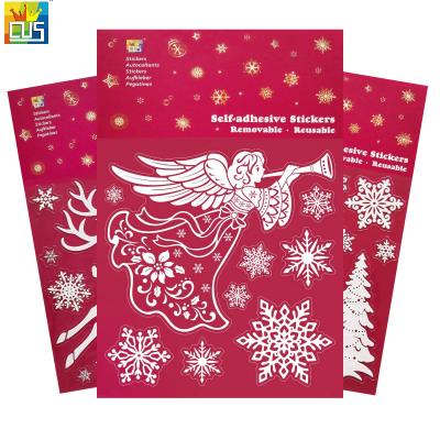 China Hot Sale Home Decor Christmas Reindeer Snowflake Angel Art Glitter Self Adhesive Wall Stickers For Kids Room Decoration for sale