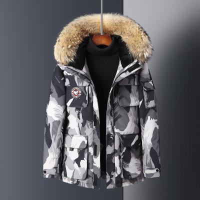 China OEM Anti Shrink Mens Camouflage Tactical Anorak Down Parka Jacket With Fur for sale