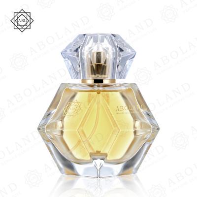 China Design Cosmetic Top Special Shape Vial-50ml Glass Perfume Bottle With Acrylic Lid for sale