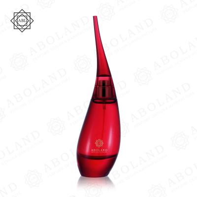 China Beauty Cosmetic Wholesale Latest Shape Perfume Glass Vessel-50ml Red Perfume Bottle for sale