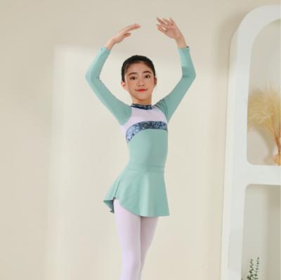 China Custom made leotard dress 2023 low moq velvet leotard tights gymnastics girls popular long sleeve shaping dancewear with skirts for sale