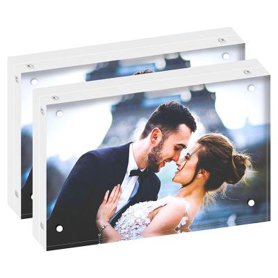 China Custom Luxury Free Standing Clear Magnetic Acrylic Morden Square Picture Frame Sublimation Double Sided Desktop Photo Frame for sale