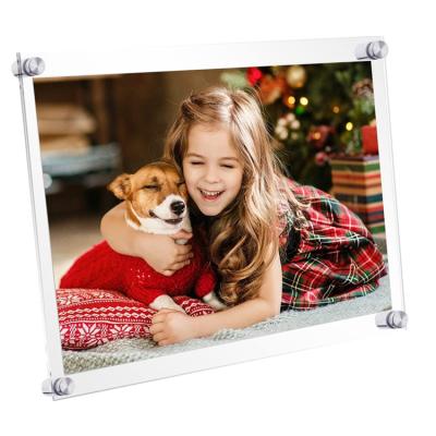 China Morden Custom Floating Acrylic Picture Frame Poster Wall Mount Clear Acrylic 8.5x11 Photo Frame With Screw for sale