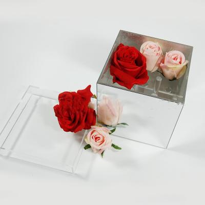 China Wholesale 9 Holes Square Acrylic Rose Gold Mirror Box Custom Mirror Rose Morden Acrylic Flower Box With Lid for sale