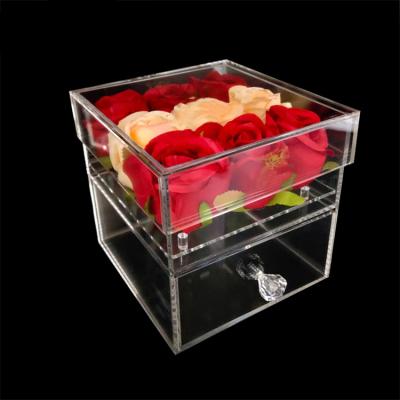 China Morden 9 Hole Flower Box Crystal Clear Acrylic Preserved Rose In Acrylic Gift Box Acrylic Box Rose With Drawer Roses for sale