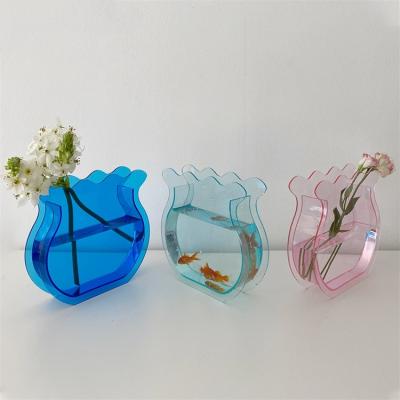 China Creative Nordic Minimalist Aquarium Clear Acrylic Fishtail Small Centerpieces Vase Design Desktop Decorative Acrylic Vase for sale