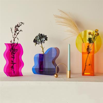 China Fashion plastic acrylic vase test tube living room vase pink colorful geometric minimalist decoration for weddings flowers for sale