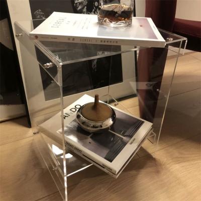 China Contemporary luxury modern transparent acrylic table storage cabinet end square furniture sofa side clear acrylic bedside table for sale