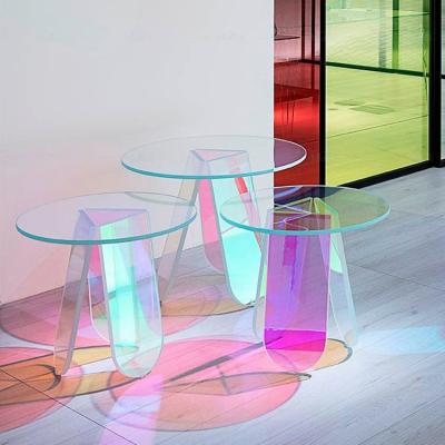 China Contemporary furniture rainbow coffee table luxury decorative iridescent living room colorful round acrylic side coffee table for sale