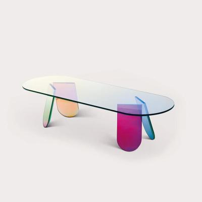 China Durable Iridescent Colorful Acrylic Coffee Table Rainbow Foldable Circle Contemporary Luxury Furniture Acrylic Side Tables Perspex Durable for sale