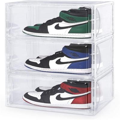 China Folding Clear Magnetic Storage Shoe Box Transparent Stackable Luxury Plastic Shoe Box for sale