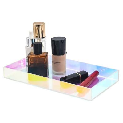 China Morden Makeup Vanity Organizer Perfume Display Rainbow Storage Tray Custom Acrylic Transparent Rectangle Clear Acrylic Tray for sale