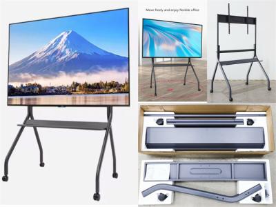 China VESA 600x1000mm TV Floor Stand Mobile Rolling Television Stand With AV Shelf With Wheels for sale