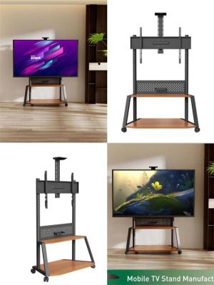 China Black Mobile TV Cart Tv Trolley On Wheels Locking Wheels For 55 - 86 Inch Monitor for sale