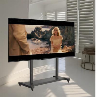 China Mobiele zwarte zware stalen tv-trolley voor 75 tot 110 inch 85 inch tv-vloerstand Te koop