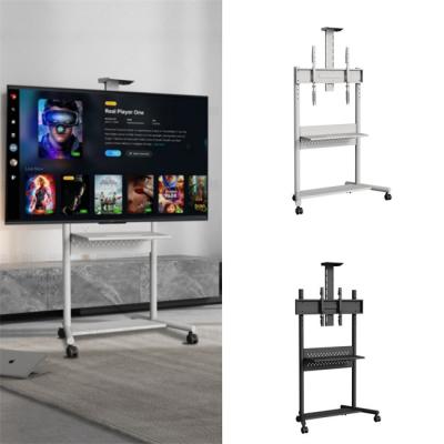 China High Smooth Mobility TV Mobile Cart 65in - 86In 90kgs Tv Stand With Wheels And Shelves for sale