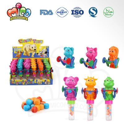 China Cartoon Toys Animal Cartoon Sports Weightlifting Novelty Toy Tube Candy for sale