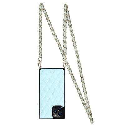 China Anti-fall for iPhone 12 Case Lanyard Neck Strap Necklace Leather Phone Cover for sale