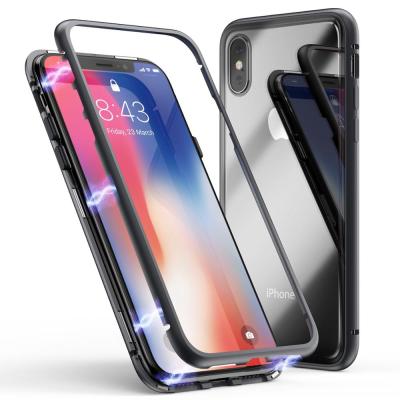 China Magnetic Metal Frame Case Back Cover Magnetic Case For iPhone SE 2020 Back Tempered Glass For iPhone 11 12 Magnetic Adsorption Case Cover for sale