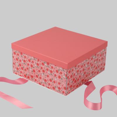 China Recyclable Custom Printed Rigid Cardboard Paper Foldable Base With Lid Gift Box With Ribbon for sale