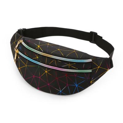 China Water Proof Laser Pattern Waist Bag PU Leatherette Waist Bag Geometric Splicing Chest Phone Pouch Men Women Unisex Pinch Bum Bag for sale